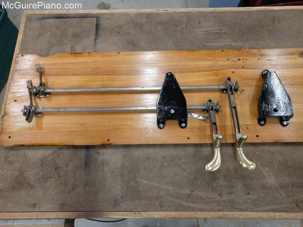 Adam Schaaf upright player piano: bottom board and trapwork after restoration